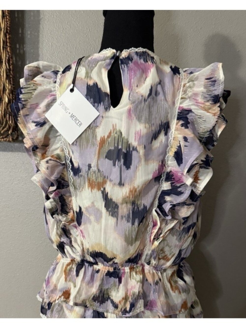 Spring & Mercer Colorful Smocked Tiered Ruffle Top M Medium NEW - Picture 3 of 8